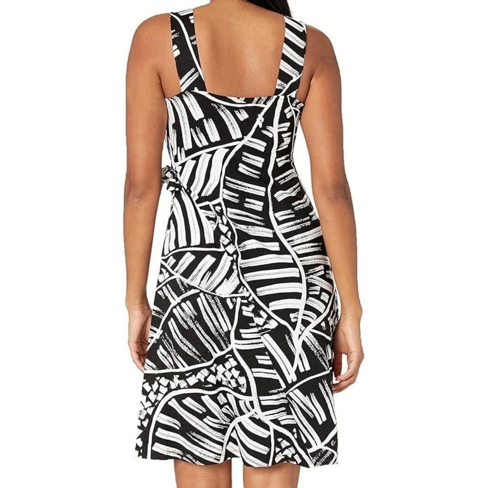 Nic + Zoe Wrap Dress Women’s M Black White Printed V Neck Lined Resort Palm Leaf - Picture 3 of 16
